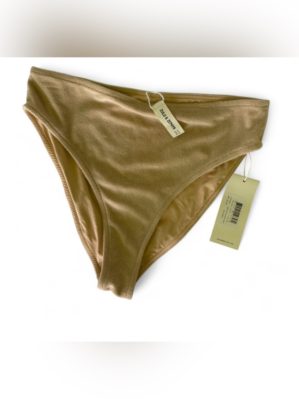 Zulu & Zephyr towelling high waisted brief bikini bottom NWT Natural US 8